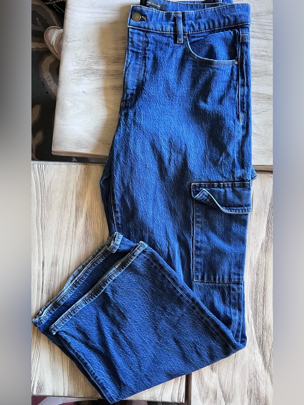 Ann Taylor Size 6 Blue Denim Cargo Jeans Utility Straight Leg